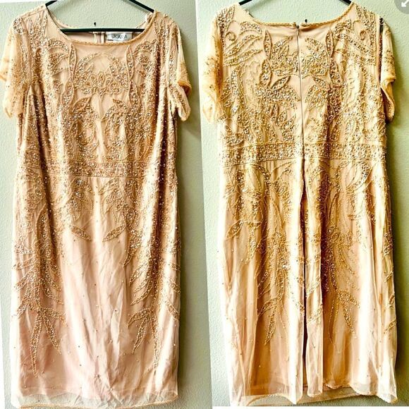 J Kara Women's All Over Embellished Sleeve Short Dress in Blush Size 14W - Picture 2 of 8